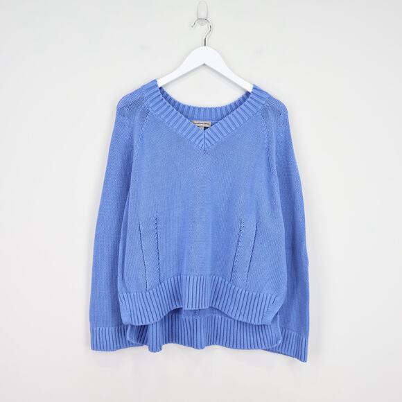 J.Crew Heritage Cotton Relaxed V Neck Sweater Dark Periwinkle Blue Size Large - Picture 2 of 7